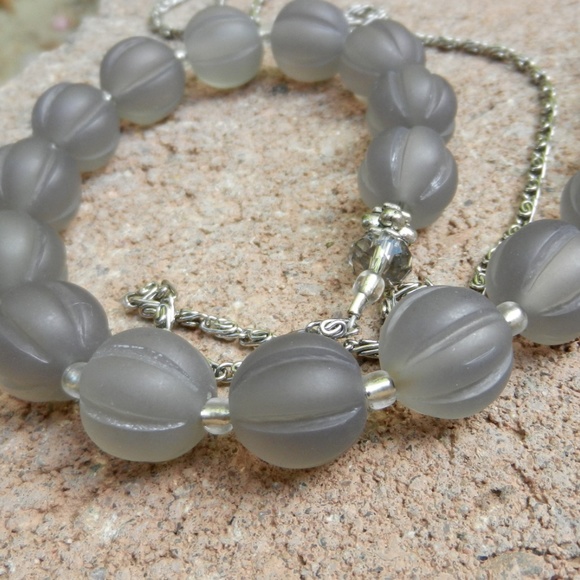 Gray Acrylic Beads & Chain Necklace - Picture 6 of 8
